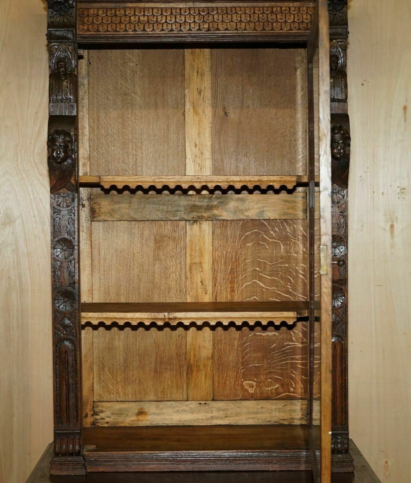 photo vintage Pair Of Antique Victorian 1880 Continental Jacobean Gothic Revival Bookcases