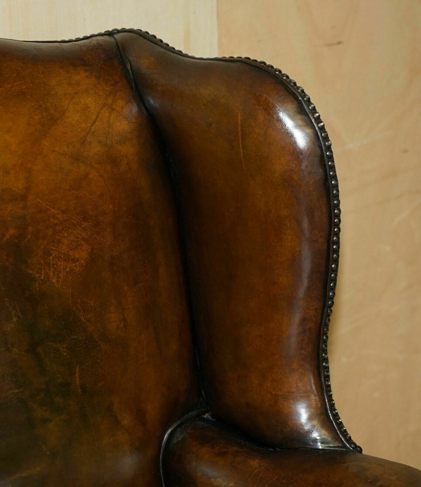 Important Restored George II Period Circa 1760 Wingback Brown Leather Armchair photo 8500.0