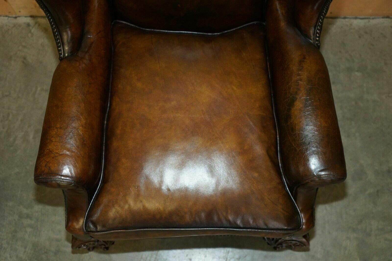 Important Restored George II Period Circa 1760 Wingback Brown Leather Armchair photo buy