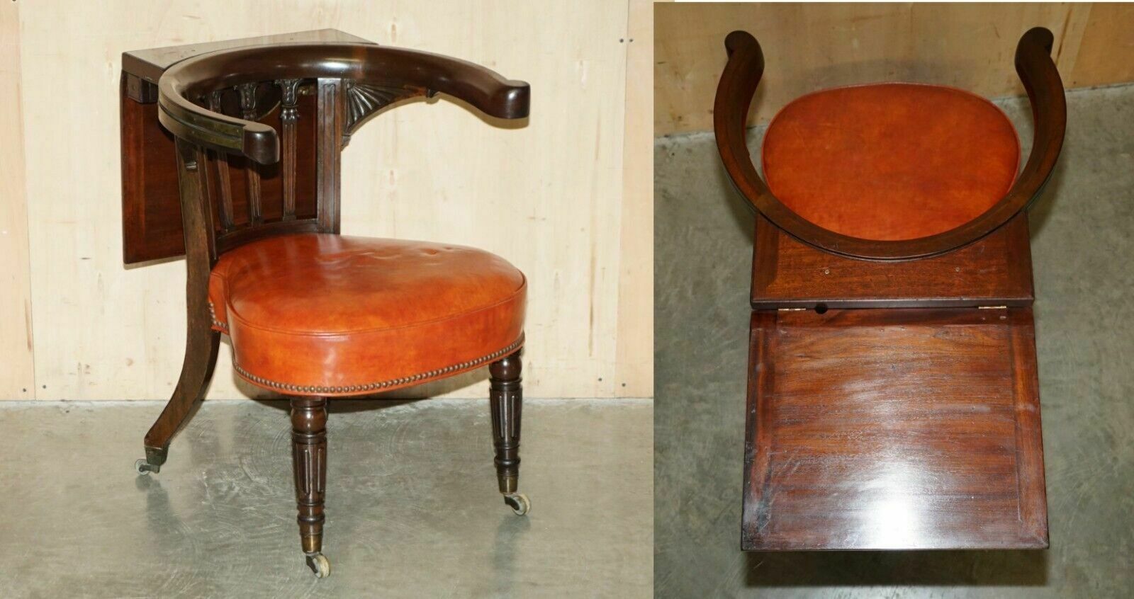 Antique Morgan & Saunders George IV 1820 Mahogany Cockfighting Library Armchair