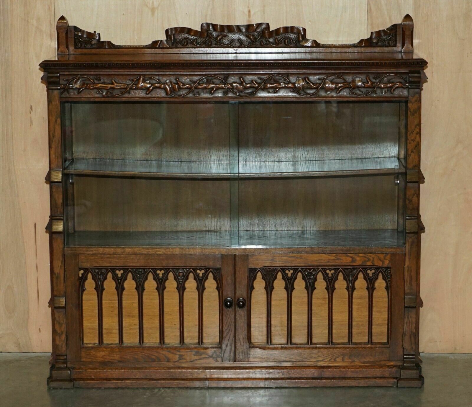 Exquisite & Important Ornately Hand Carved Gothic Revival Pugin Style Bookcase photo furniture