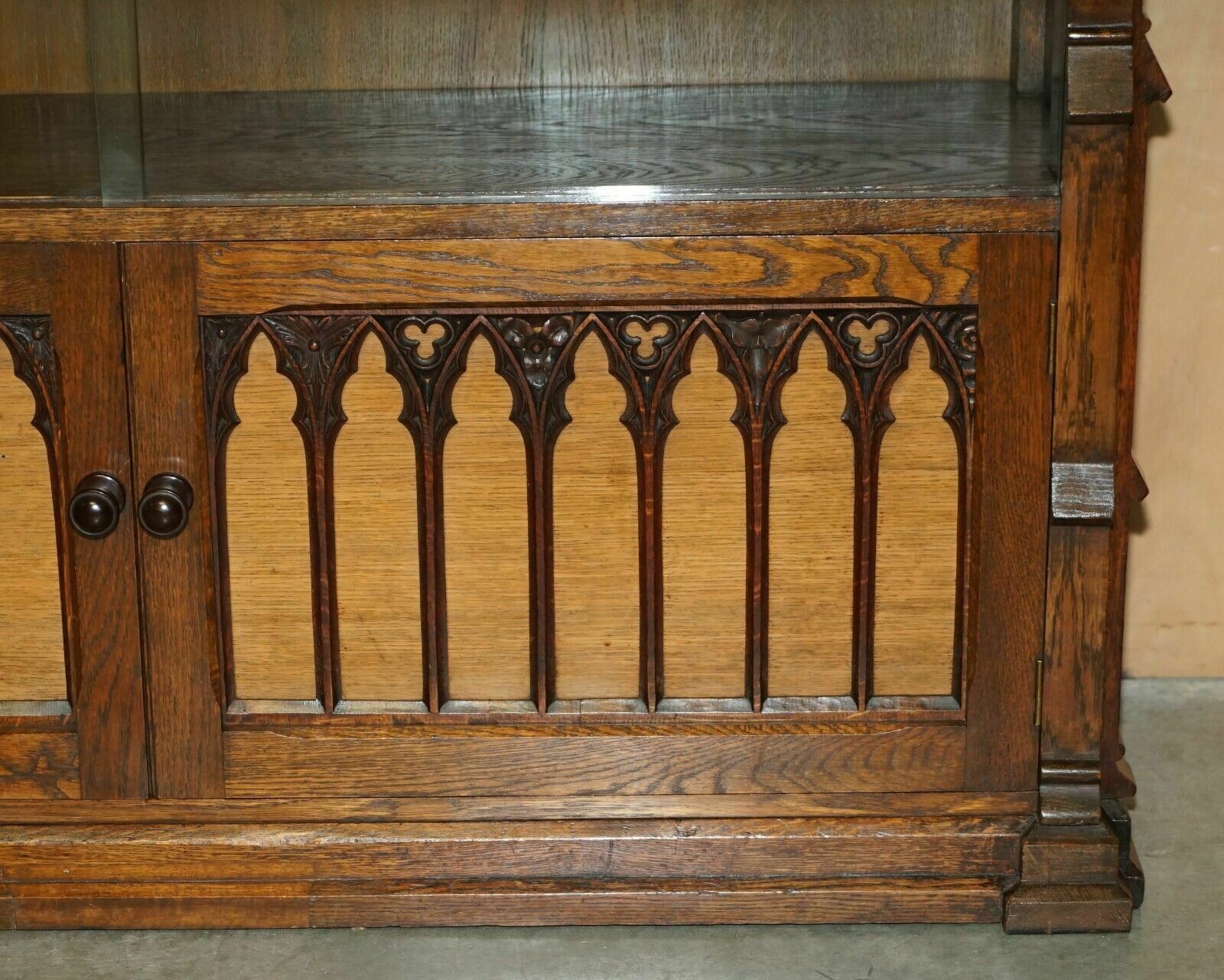 Furniture Exquisite & Important Ornately Hand Carved Gothic Revival Pugin Style Bookcase photo