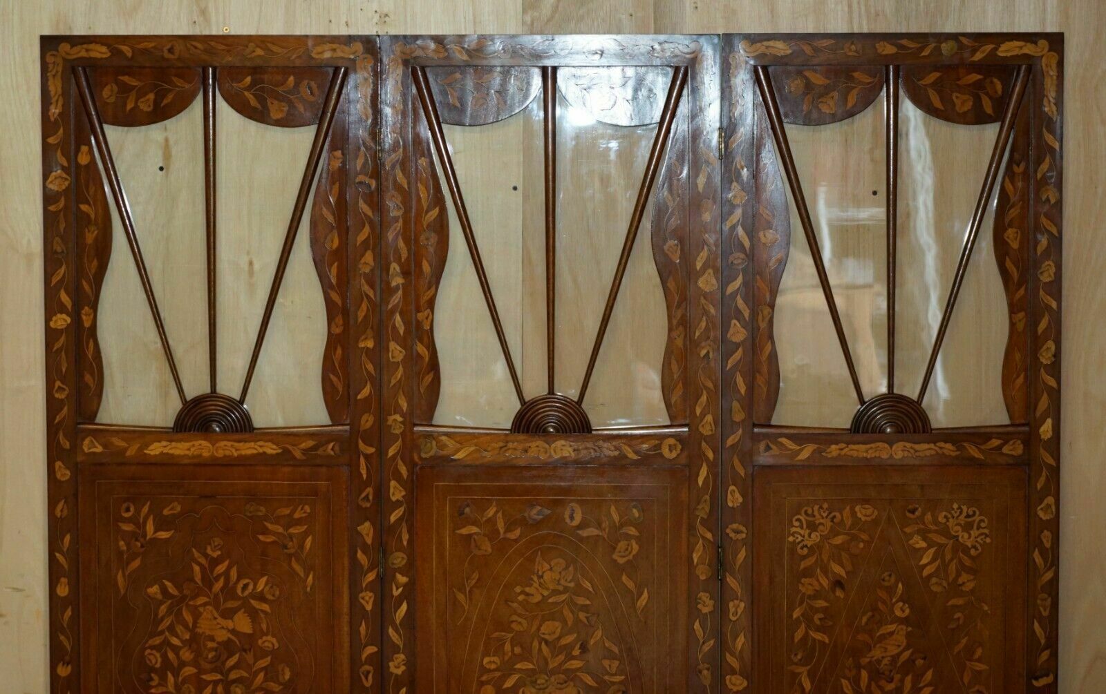 Pair Of Finest Quality Dutch Mahogany & Walnut Three Fold Screens Room Dividers photo Home Decor