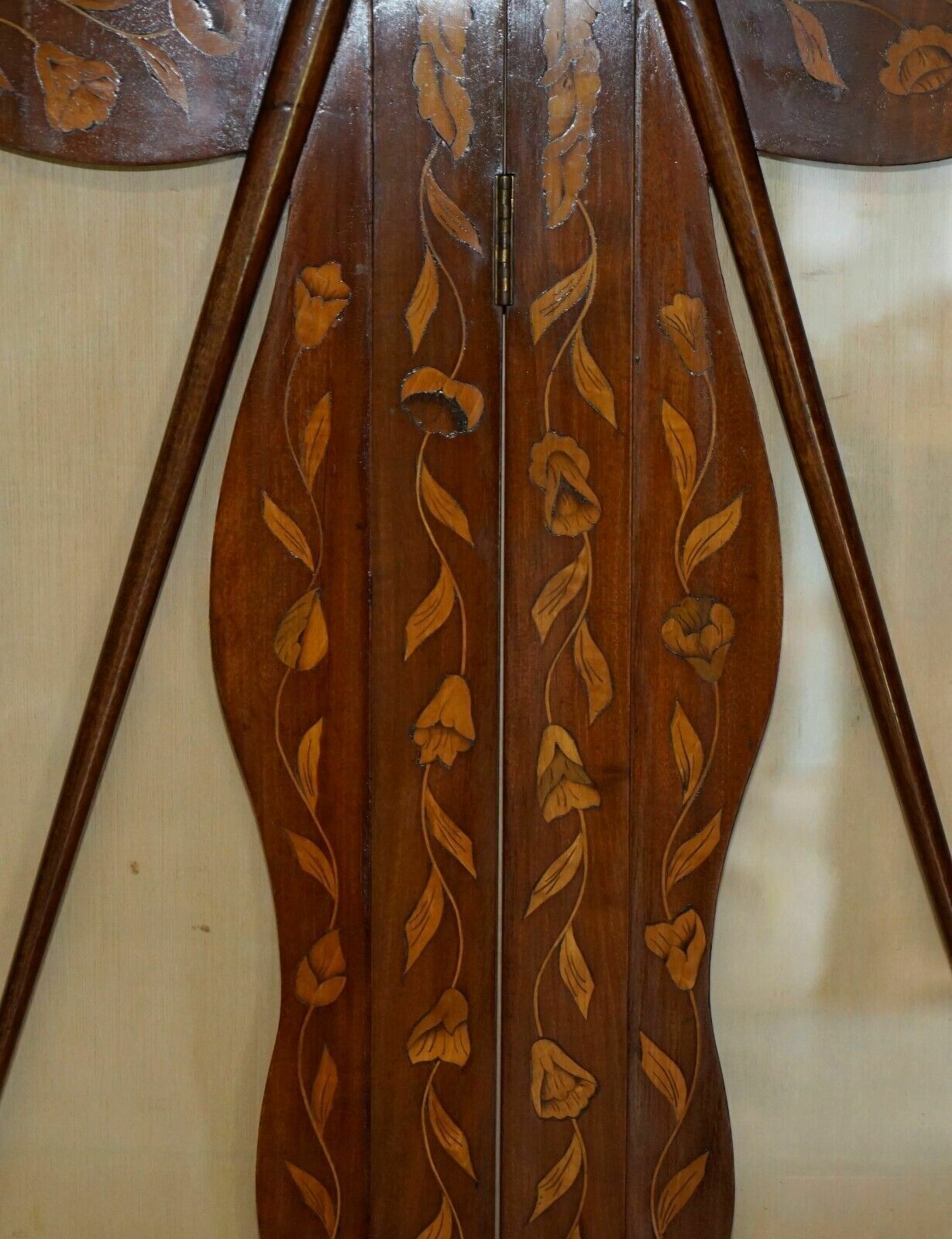 Pair Of Finest Quality Dutch Mahogany & Walnut Three Fold Screens Room Dividers photo buy