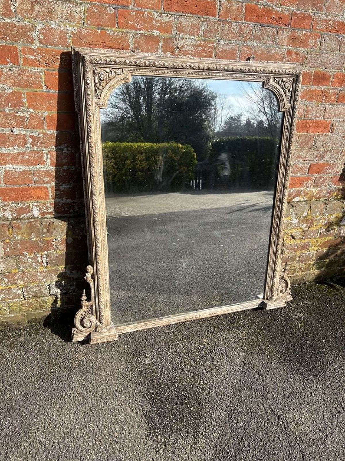 A Stunning Good Size Antique English 19th C Painted Overmantle Mirror.