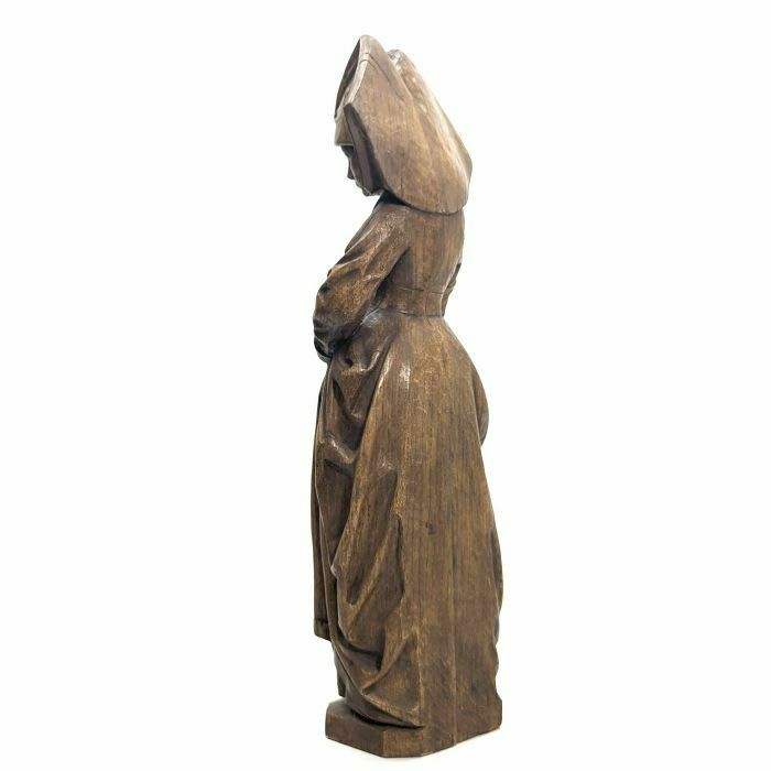 1900 Plaster Statuette Of A Woman With A Hennin Or Cornette In Faux Oak Wood photo buy
