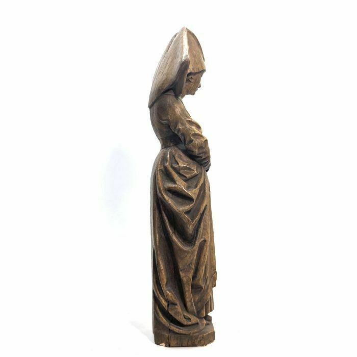 photo furniture 1900 Plaster Statuette Of A Woman With A Hennin Or Cornette In Faux Oak Wood