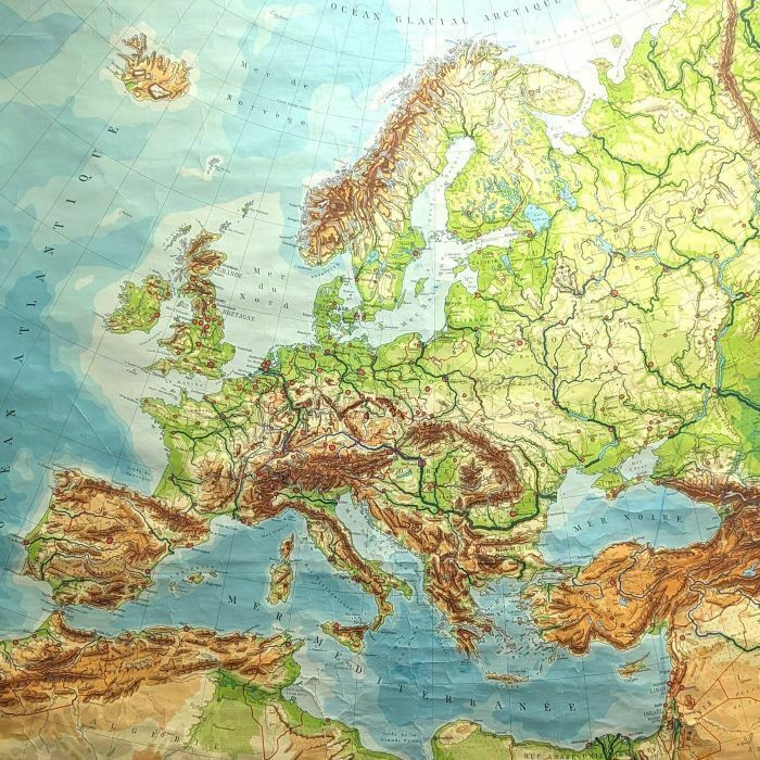 Old Physical Map Of Europe, 1940s photo furniture