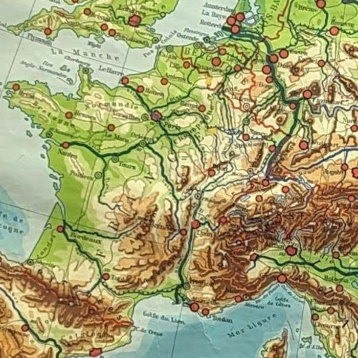 Old Physical Map Of Europe, 1940s photo for sale