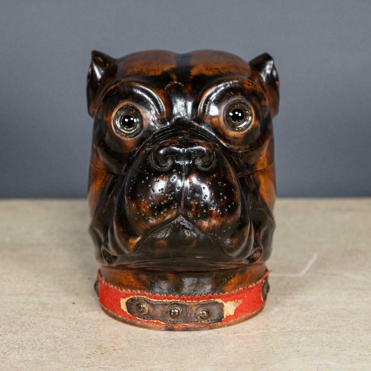Antique 20thc Lignum Vitae Bulldog Inkwell Jar C.1910 photo for sale