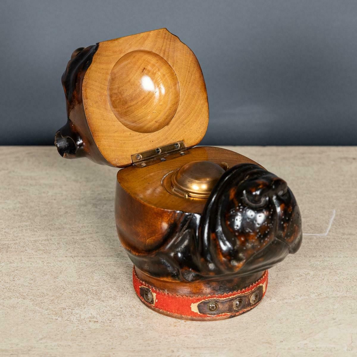 Antique 20thc Lignum Vitae Bulldog Inkwell Jar C.1910 photo buy