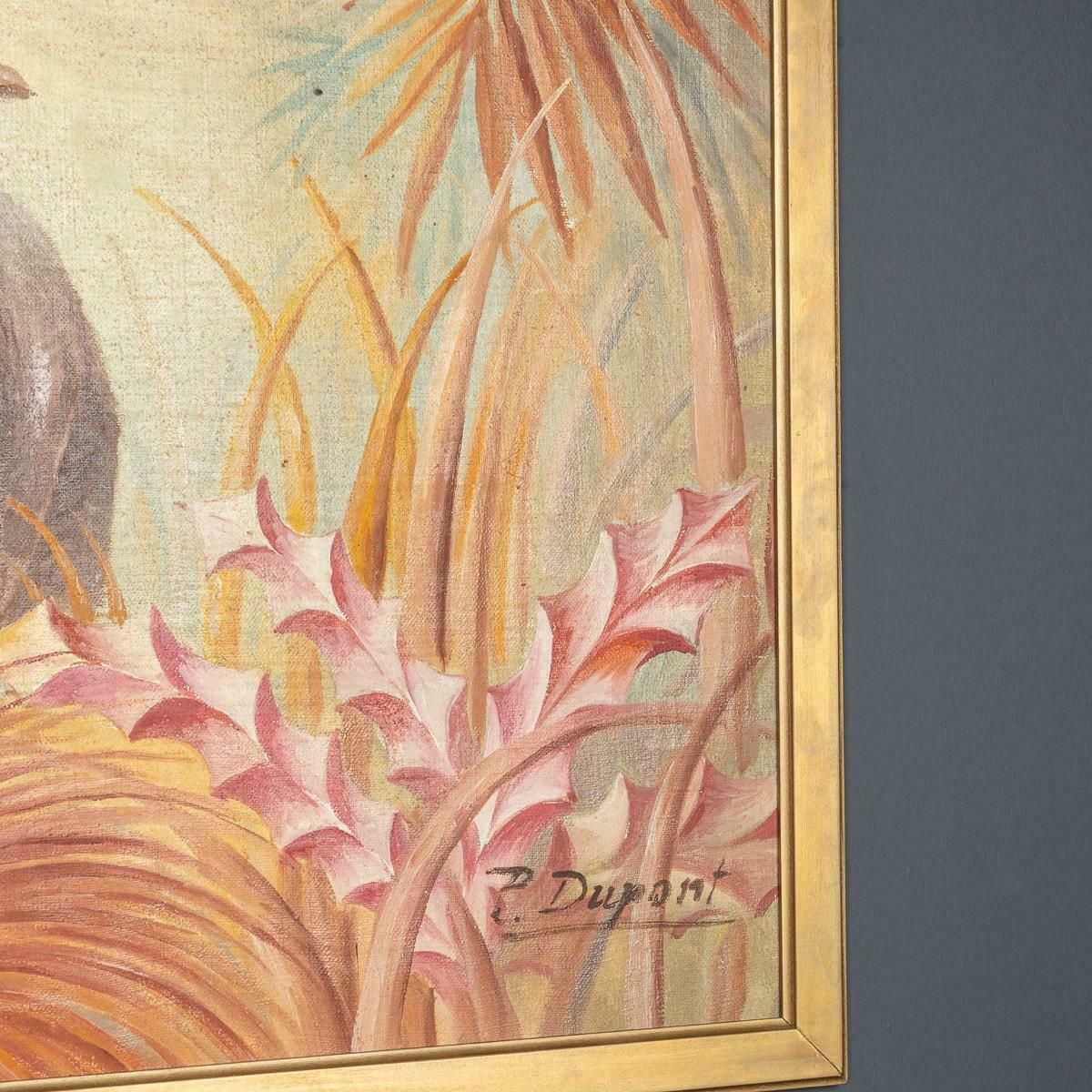 3295.0 Vintage 20th Century Framed Oil On Canvas Elephant Family Painting C.1960 photo