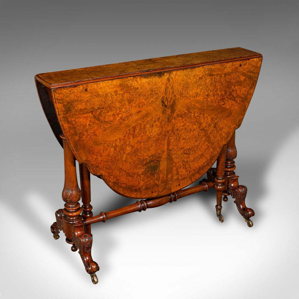 Antique Sutherland Table, English, Burr Walnut, 4 Seat, Occasional, Victorian photo furniture