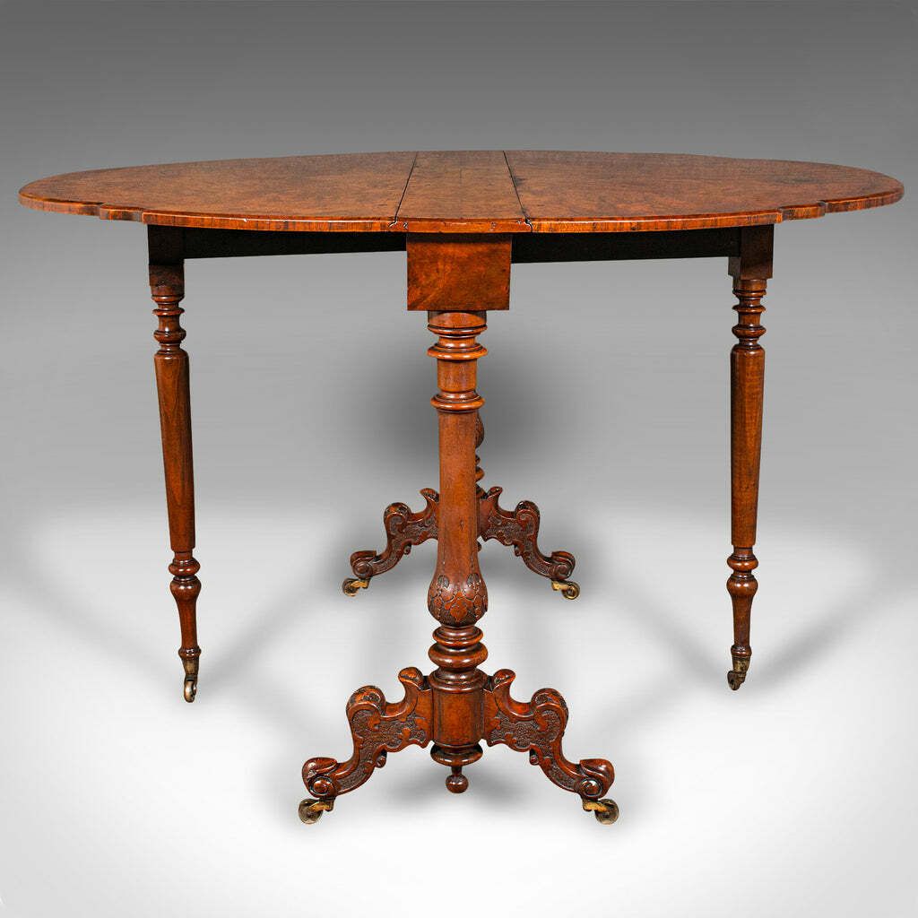 Antique Sutherland Table, English, Burr Walnut, 4 Seat, Occasional, Victorian photo vinterior