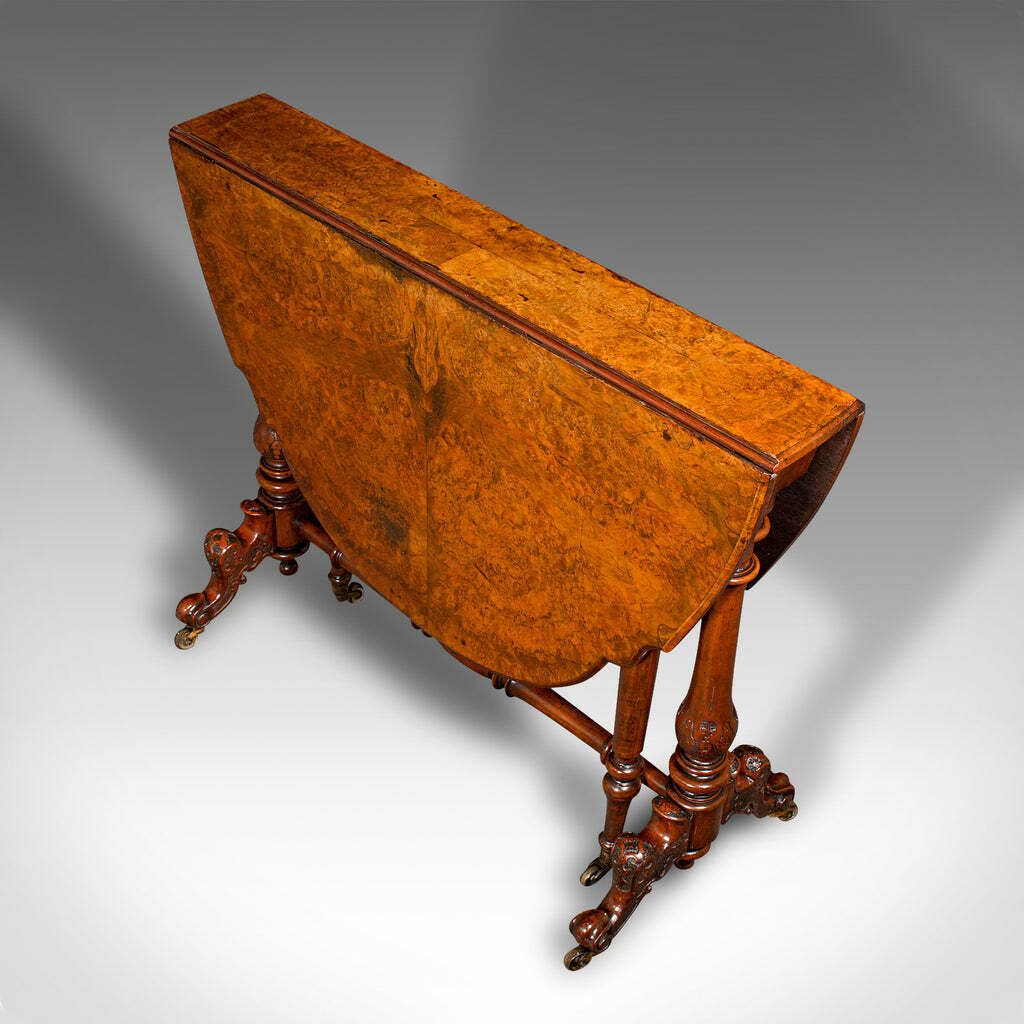 Antique Sutherland Table, English, Burr Walnut, 4 Seat, Occasional, Victorian photo vintage