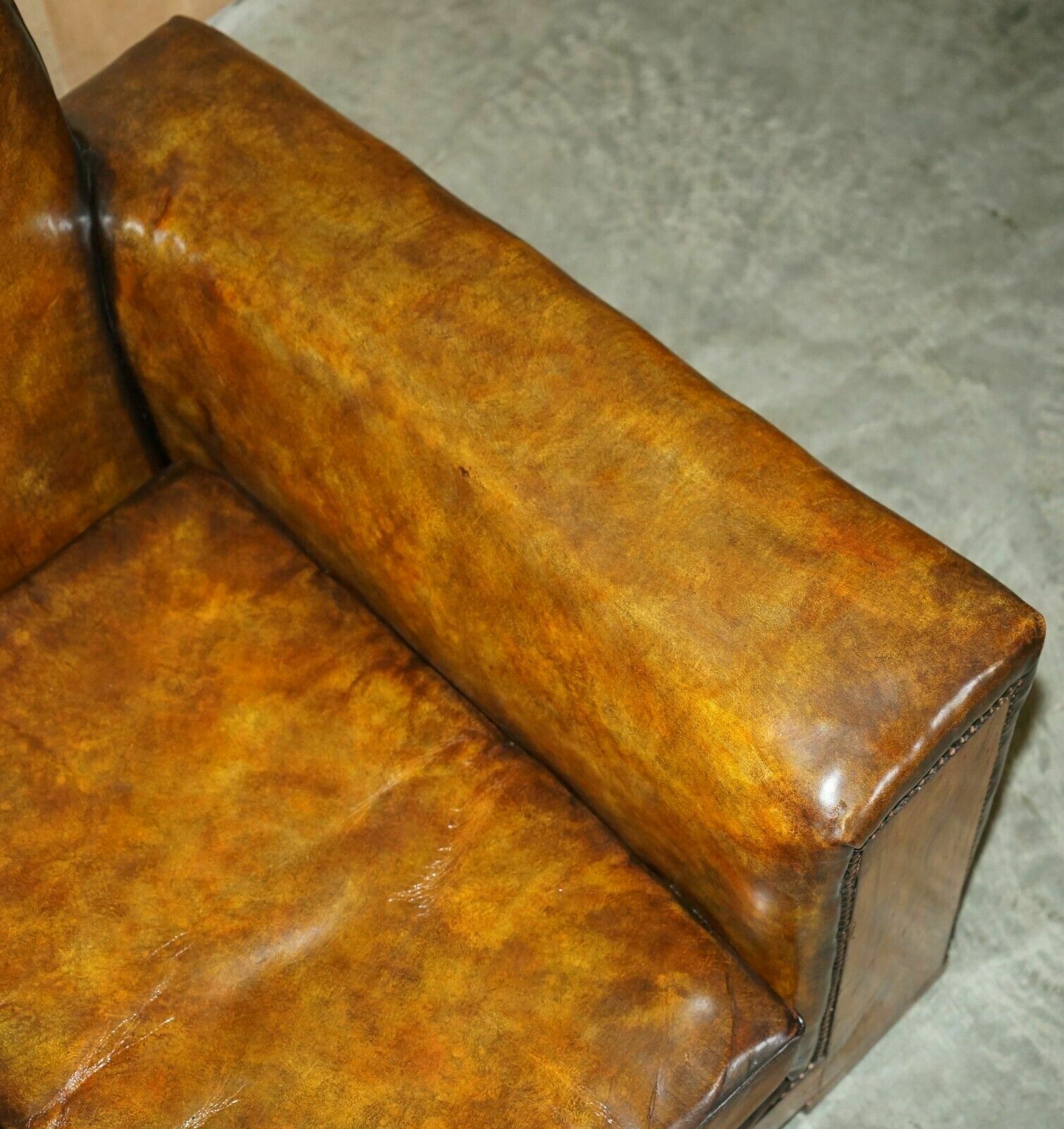 Fully Restored Antique Art Deco Brown Leather Walnut Framed Club Odeon Armchair photo vintage