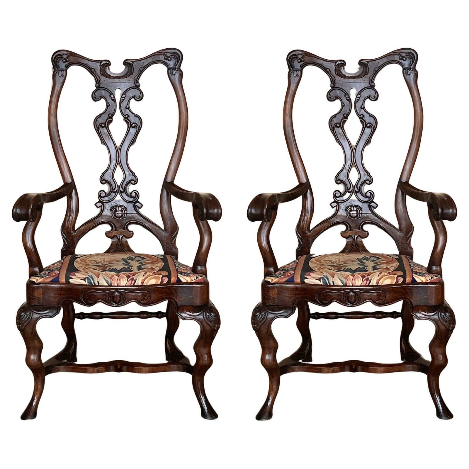Paire de fauteuils de salle à manger Chippendale gothique en acajou massif, 1890