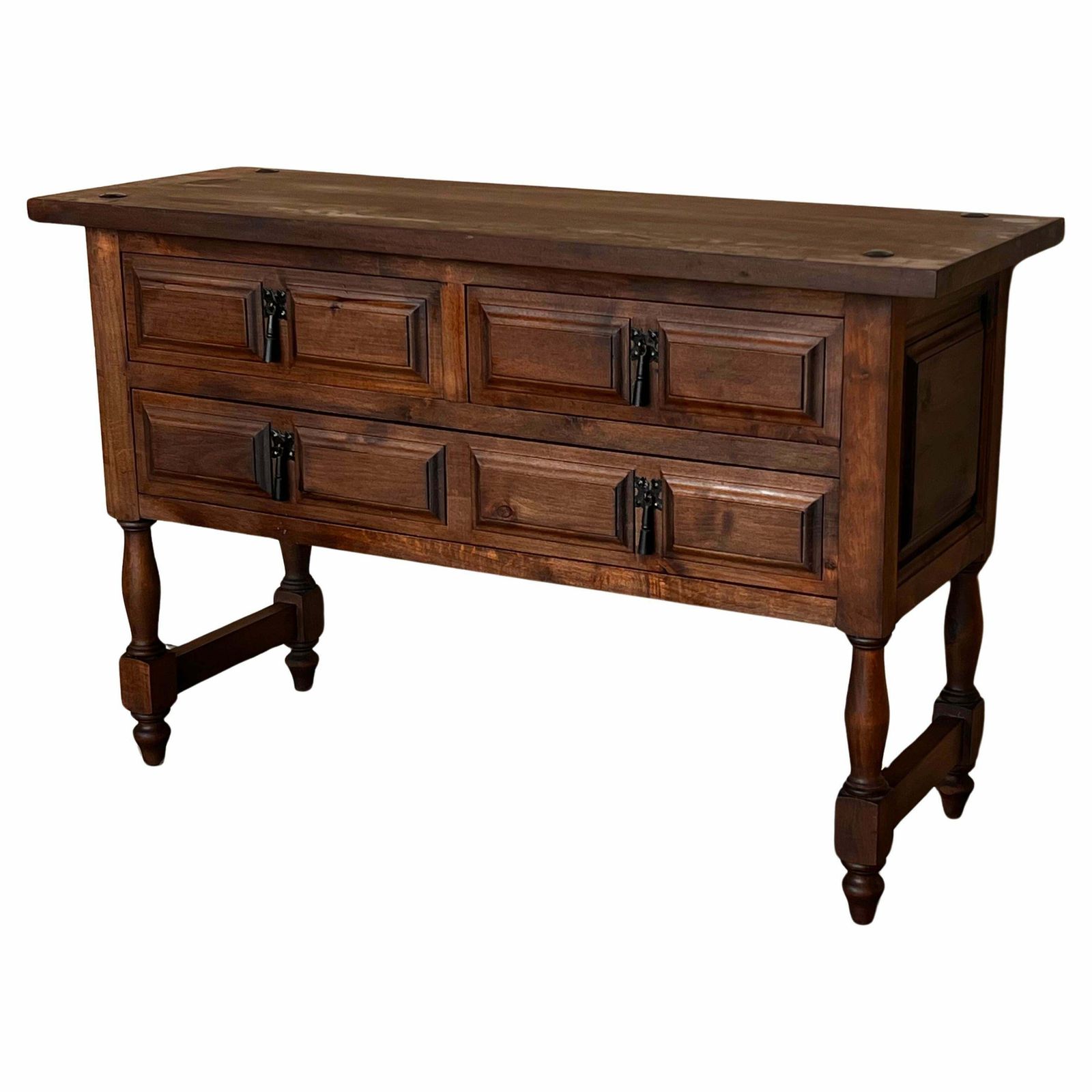 Console catalane espagnole en noyer sculpté, quatre tiroirs, XIXe siècle photo furniture