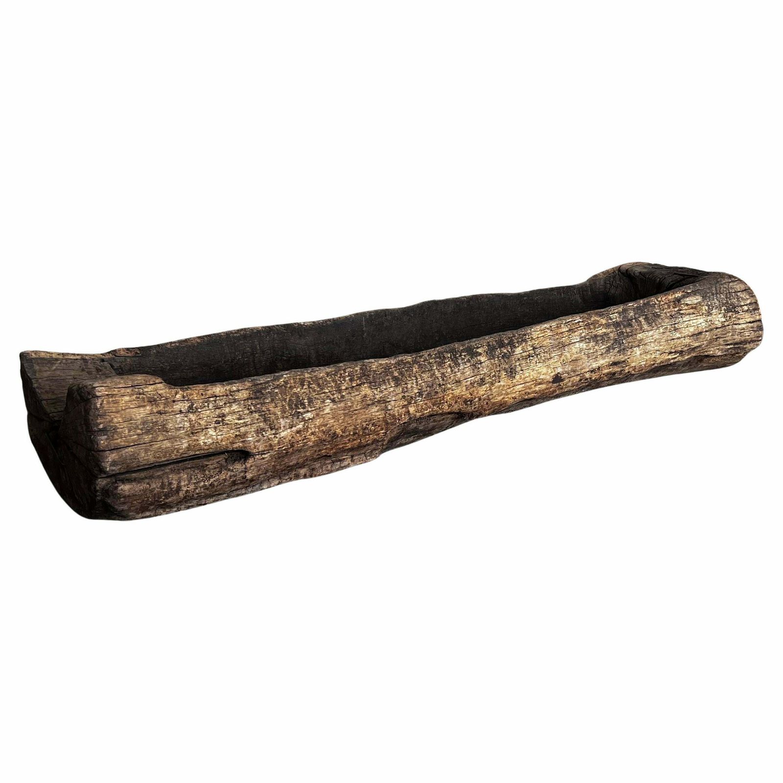 Spanish Antique & Brutalist Hollowed Out Tree Trunk Wooden Planter, 1700