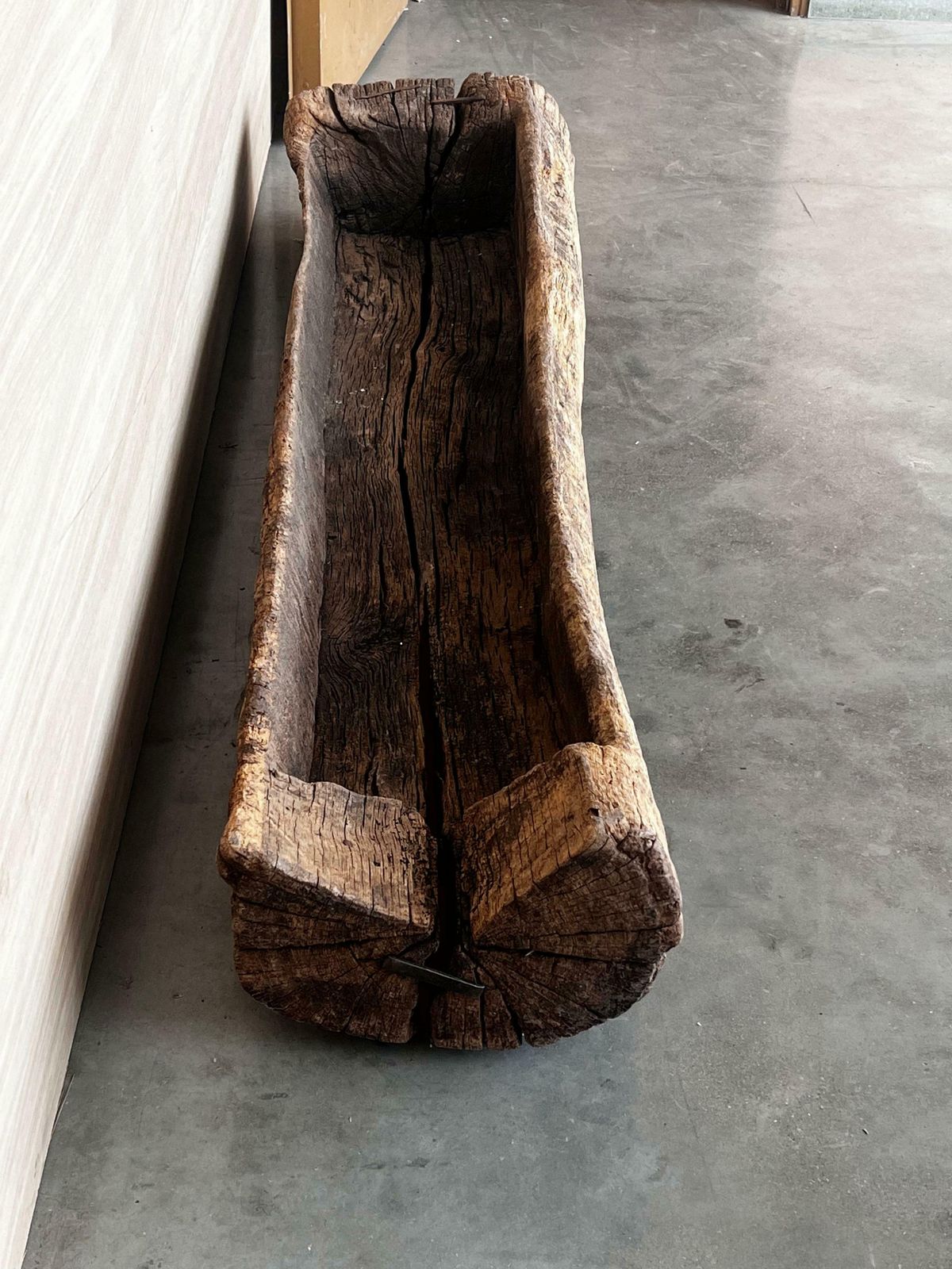 Spanish Antique & Brutalist Hollowed Out Tree Trunk Wooden Planter, 1700 photo 3526.0