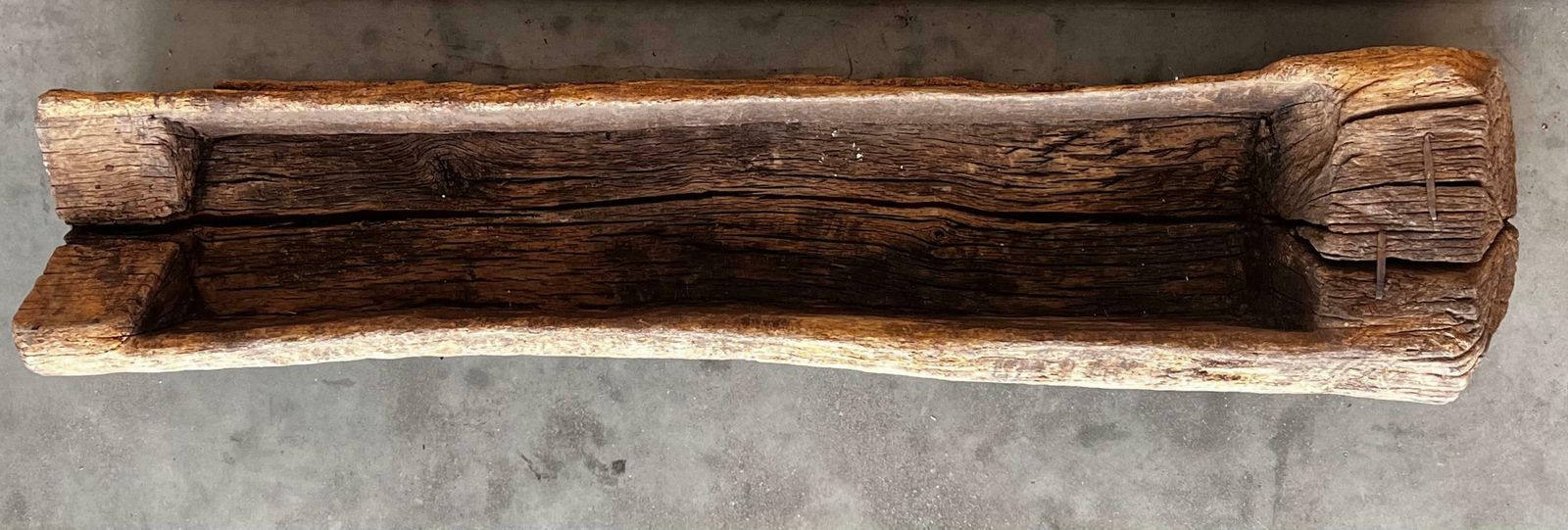 photo buy Spanish Antique & Brutalist Hollowed Out Tree Trunk Wooden Planter, 1700