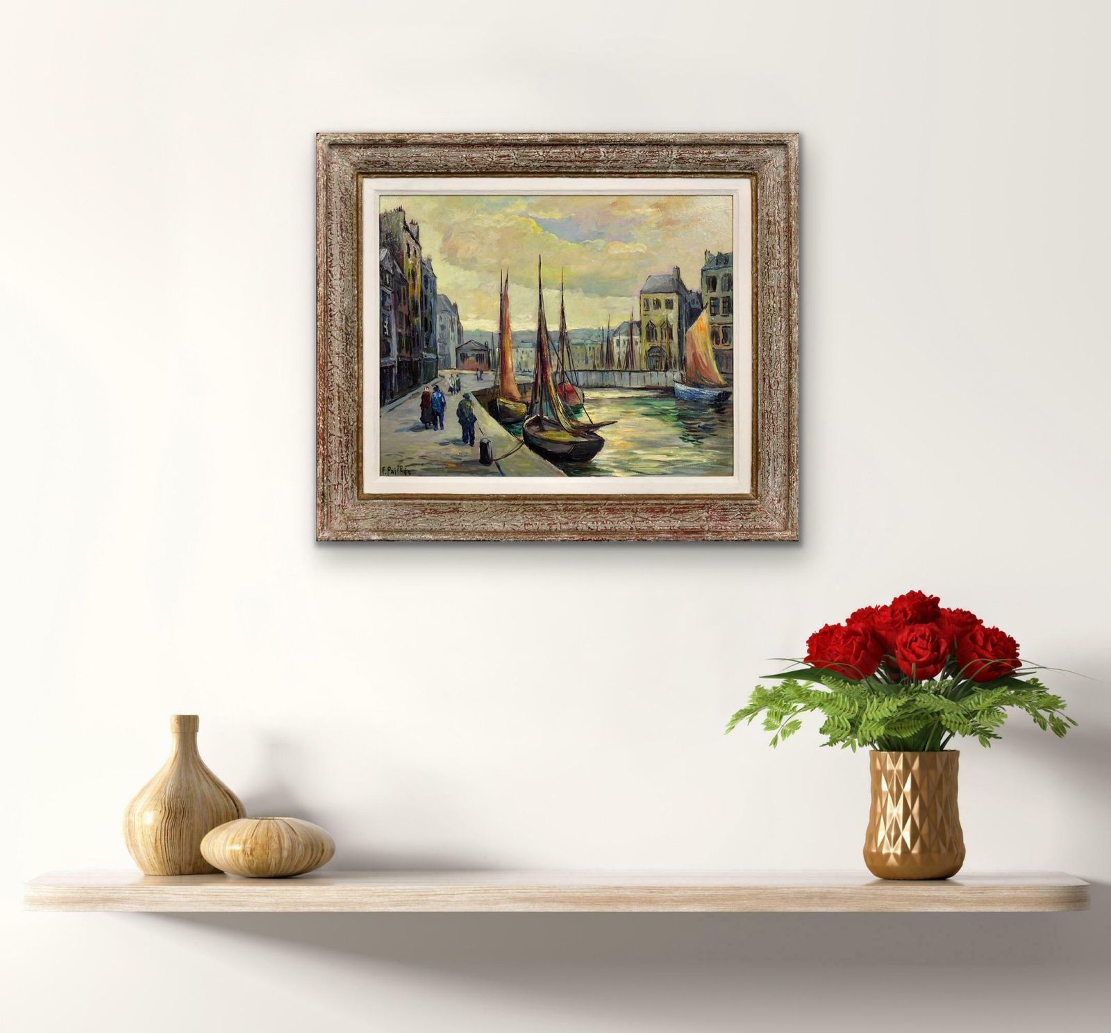 Fred Pailhes 1902 To 1991. Promenade Le Havre Harbour. France 1950s Normandy. French Mid 20th Century Montparnasse Framed Oil Painting. photo buy