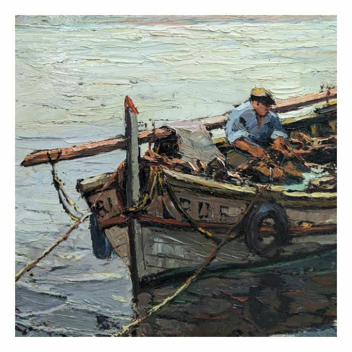 Oil On Panel Jacques Van Den Busche Fisherman At Sea photo for sale