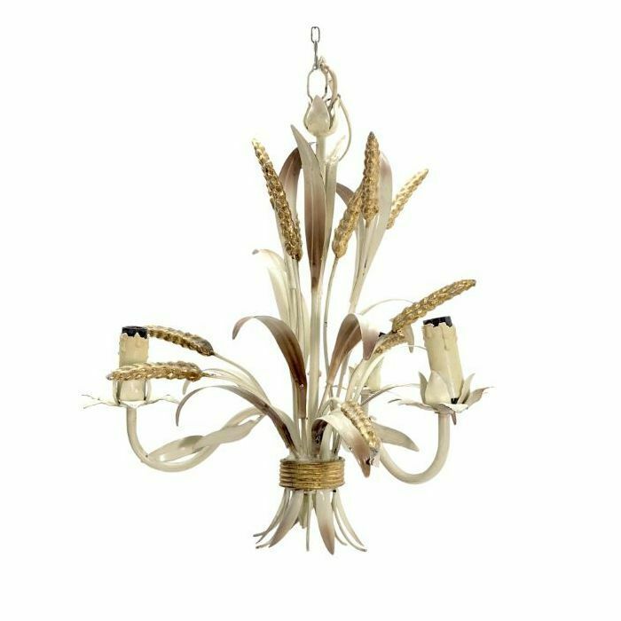 Patinated Sheet Metal Chandelier With Ears Of Wheat