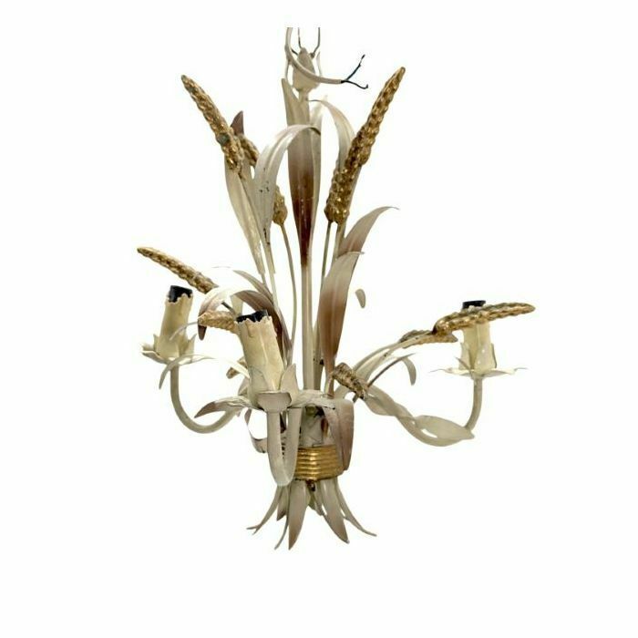Patinated Sheet Metal Chandelier With Ears Of Wheat photo for sale