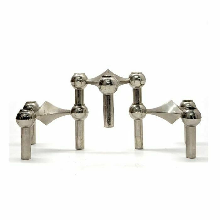 Ceasar Stoffi Set Of Three Chrome Plated Metal Candlesticks