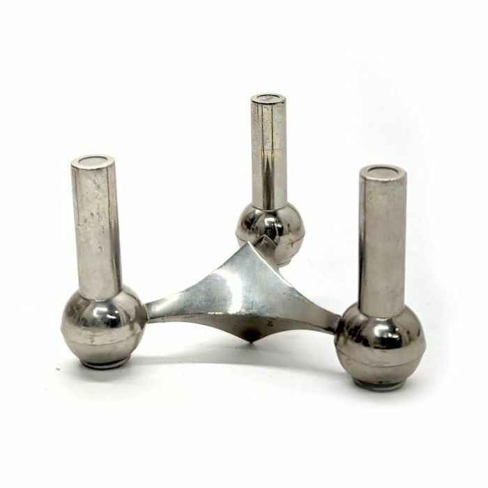 photo for sale Ceasar Stoffi Set Of Three Chrome Plated Metal Candlesticks