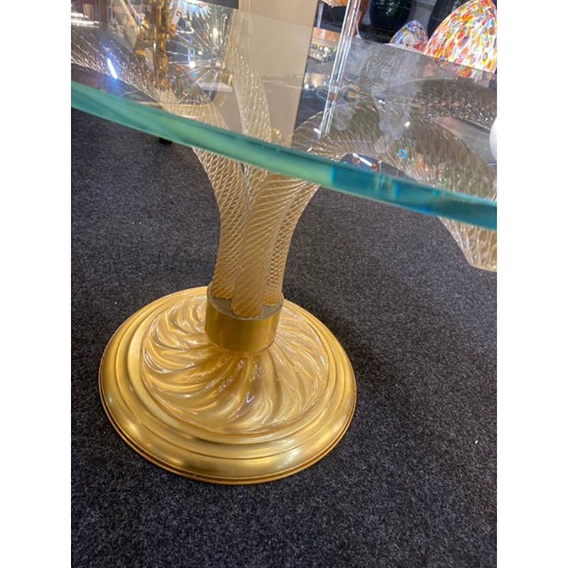 1980s Vintage Gold "Torciglione" Murano Glass Attributed Coffee Table photo vinterior