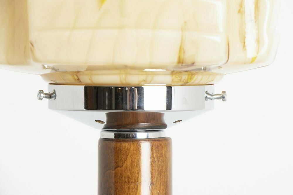 Art Deco Table Floor Lamp With Original Marbled Carmel Chrysler Building Style Skyscraper Shade C.1930 photo vinterior