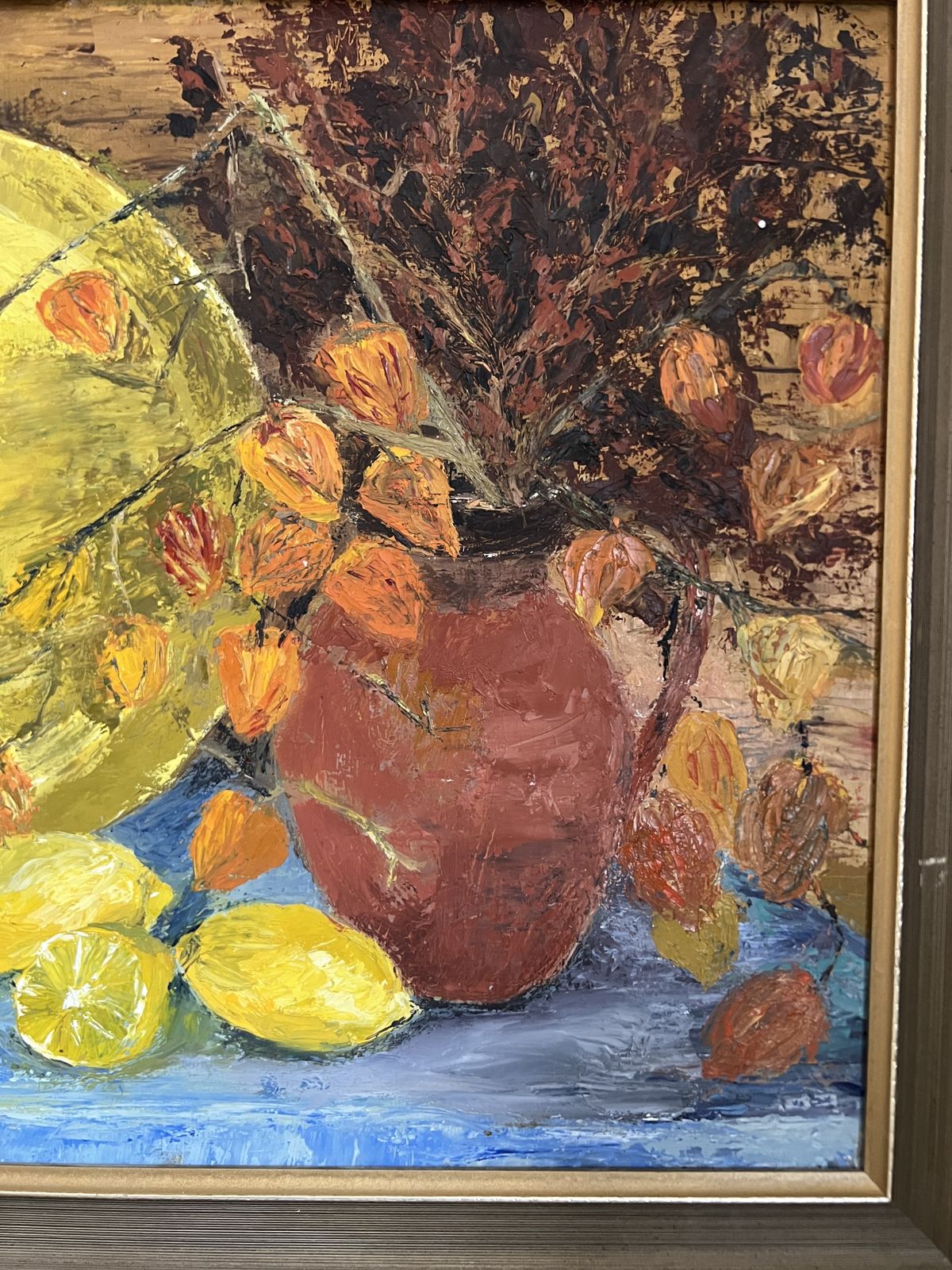 Vintage Jug And Lemons Oil Painting Framed photo furniture