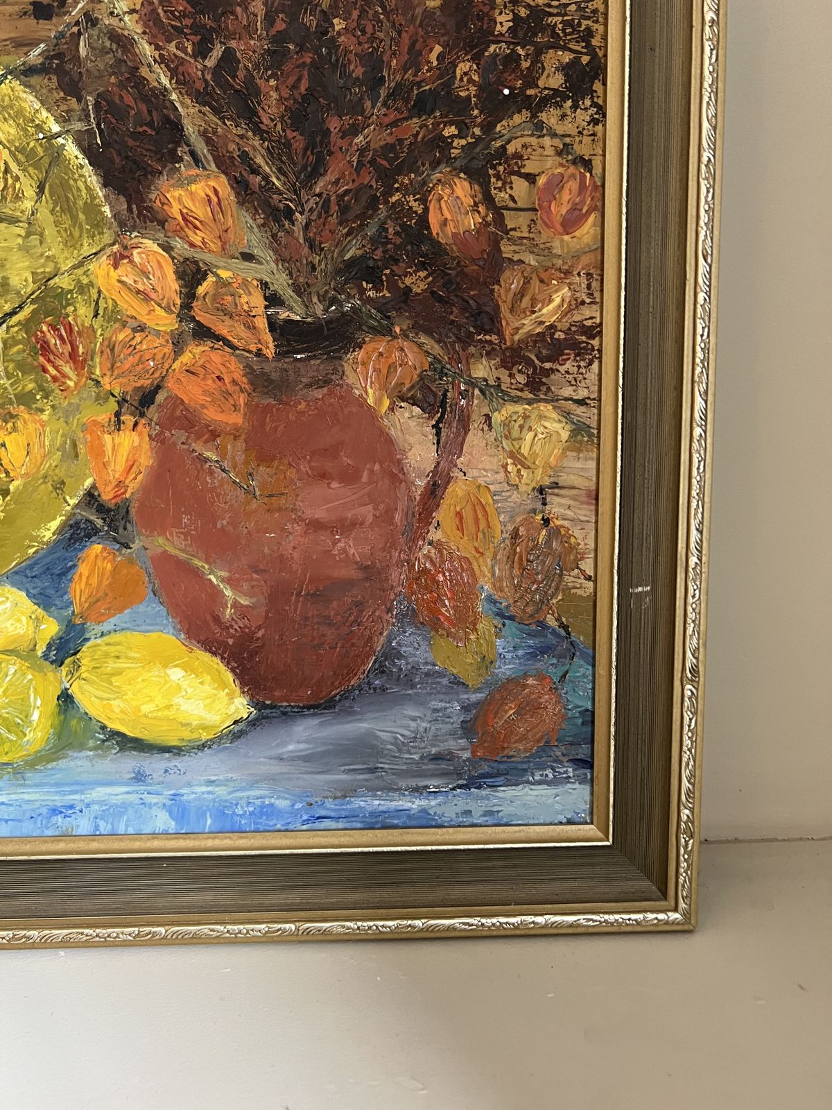 Vintage Jug And Lemons Oil Painting Framed photo Art