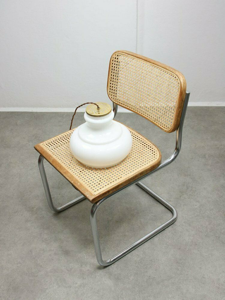 Lighting Mid Century Italian Brass And Opaline Pendant Lamp photo