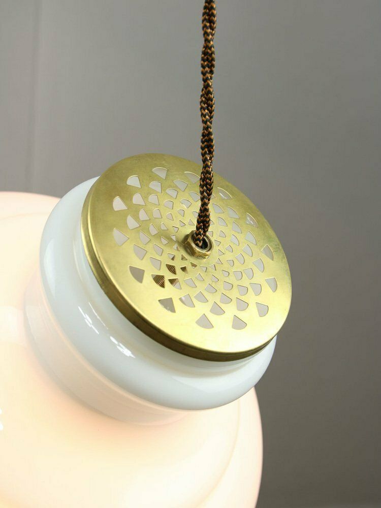 photo vinterior Mid Century Italian Brass And Opaline Pendant Lamp