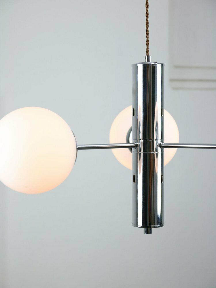 Vintage Italian Chrome And Opaline Sputnik Chandelier, 1970s photo buy