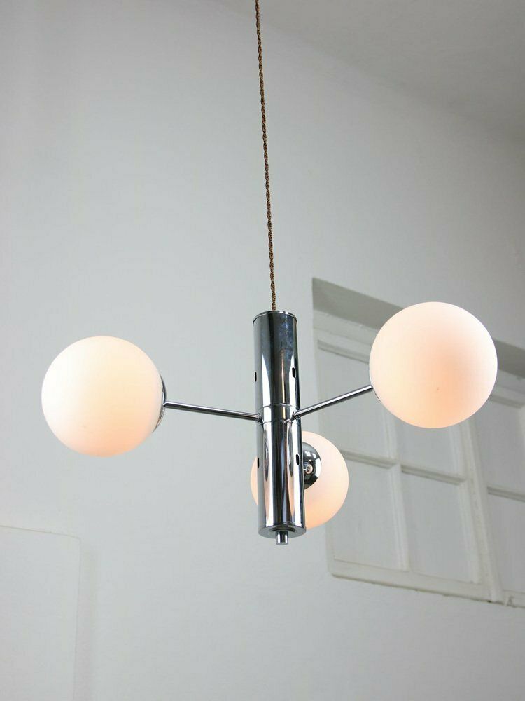photo furniture Vintage Italian Chrome And Opaline Sputnik Chandelier, 1970s