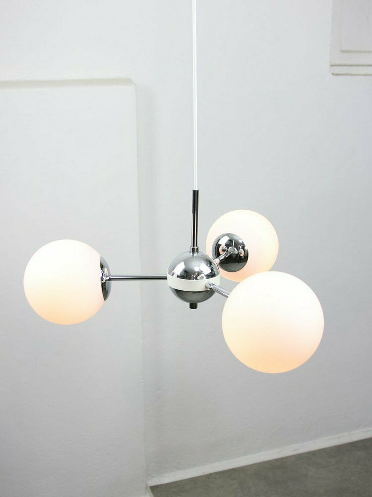 Vintage Italian Chrome And Opaline Sputnik Chandelier, 1970s photo for sale