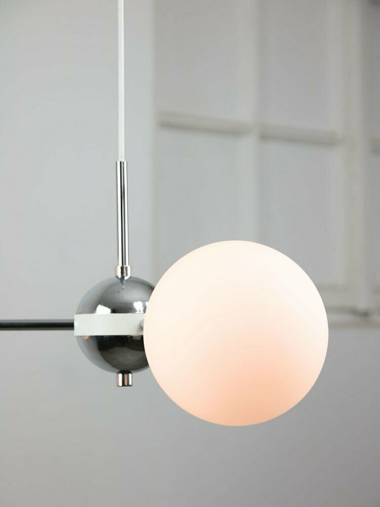 Vintage Italian Chrome And Opaline Sputnik Chandelier, 1970s photo vintage
