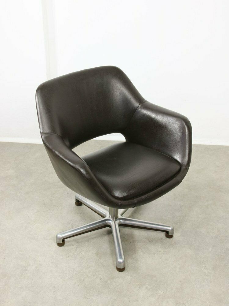 photo vinterior Mid Century Chocolate Brown Leather Swivel Chair