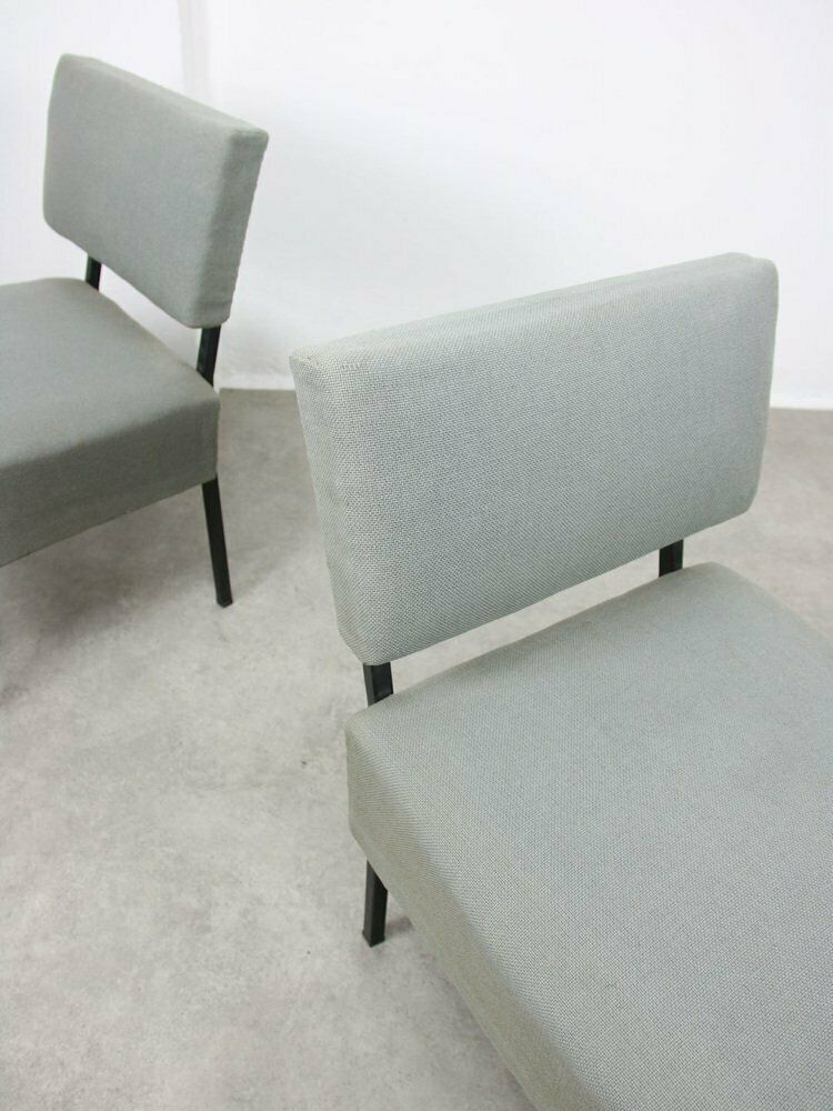 Mid Century Bauhaus Style Easy Chairs In Grey Fabric, Set Of 2 photo for sale
