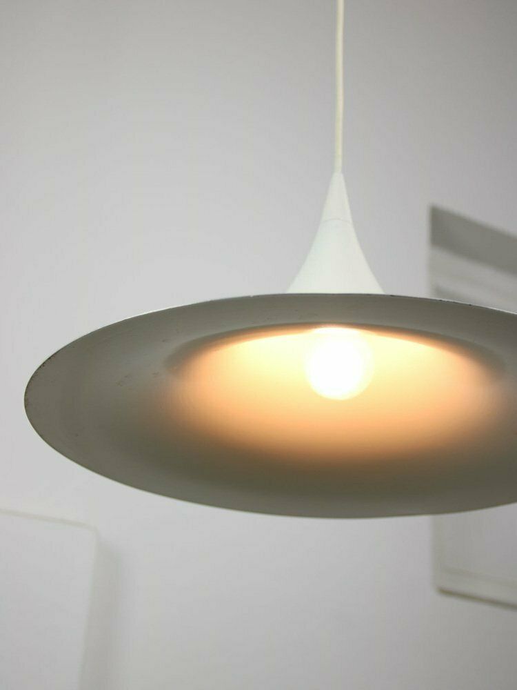 photo for sale Danish White Trumpet Pendant Lamp Attributed To Claus Bonderup & Torsten Thorup