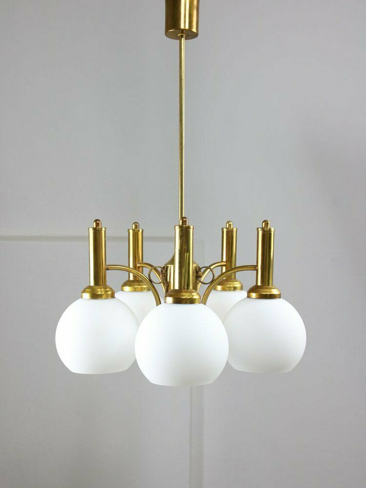 photo furniture Mid Century Italian Brass And Opaline Chandelier