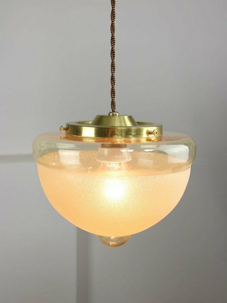Lighting Mid Century Italian Brass And Glass Pendant Lamps, Set Of 2 photo