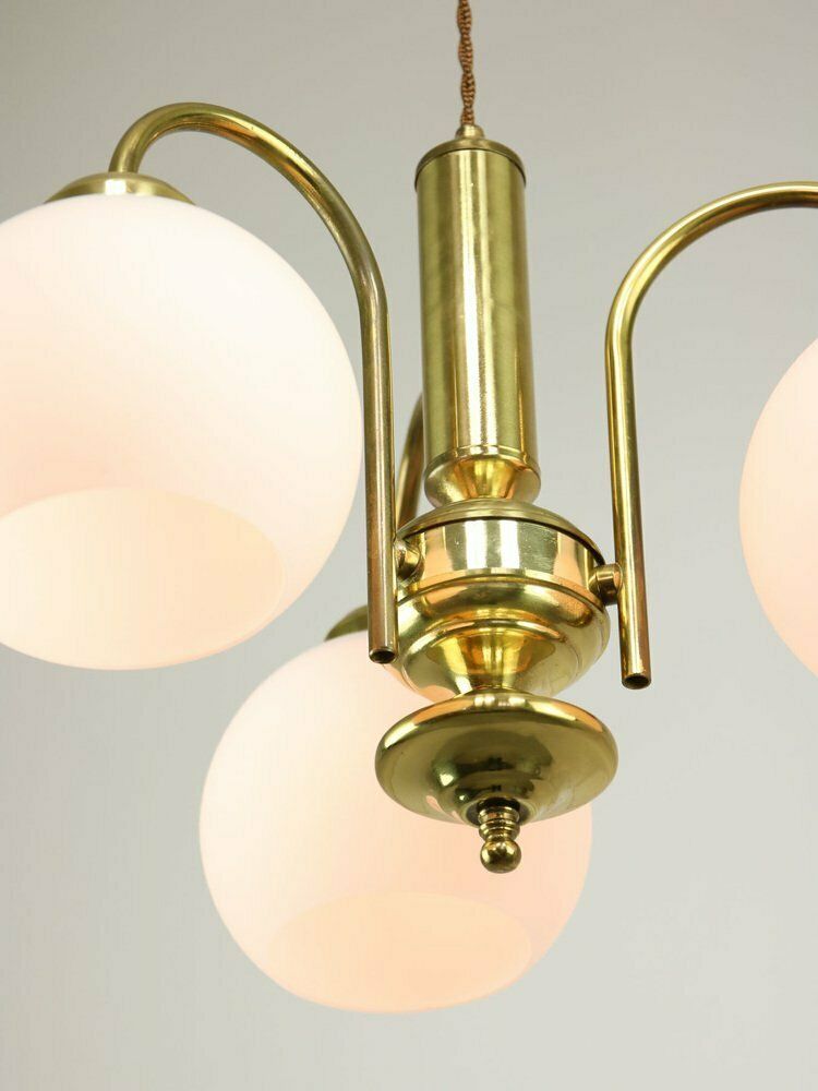 Mid Century Italian Brass And Opaline Chandelier photo furniture