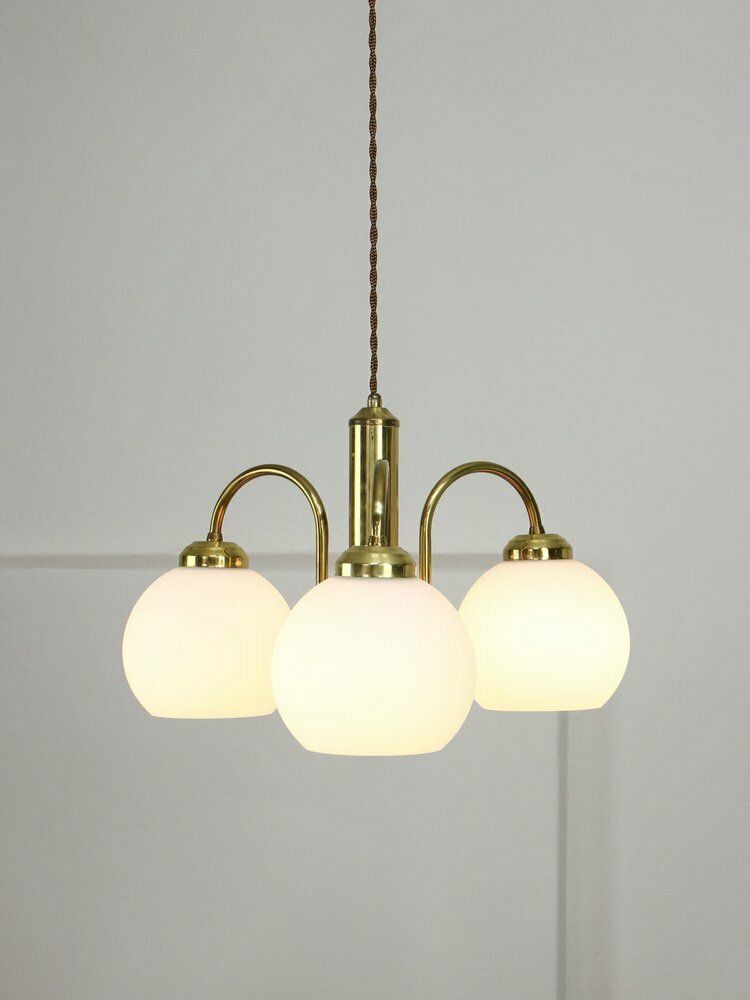 Mid Century Italian Brass And Opaline Chandelier photo vinterior