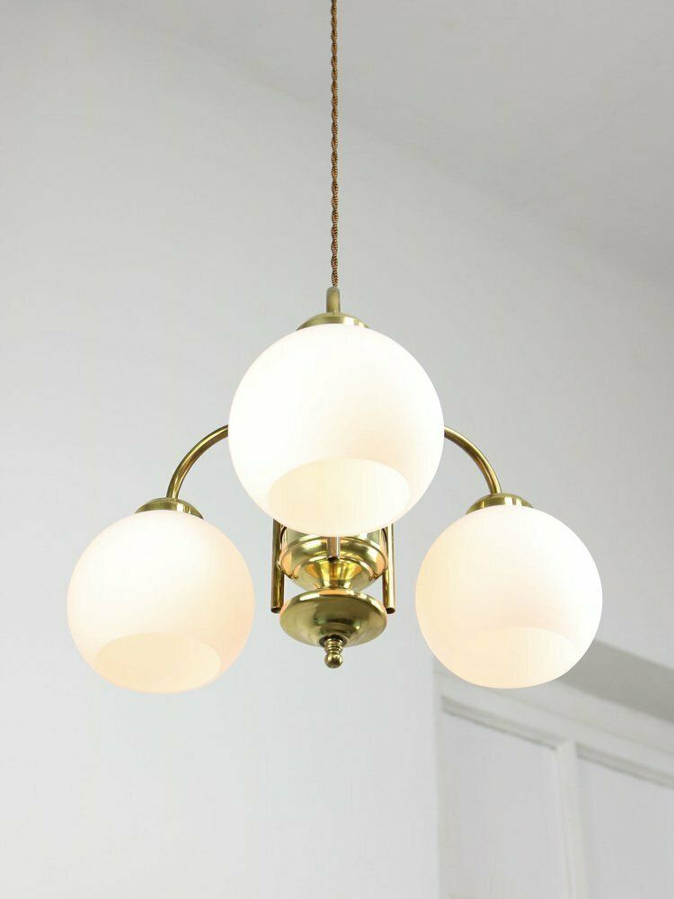 photo vinterior Mid Century Italian Brass And Opaline Chandelier