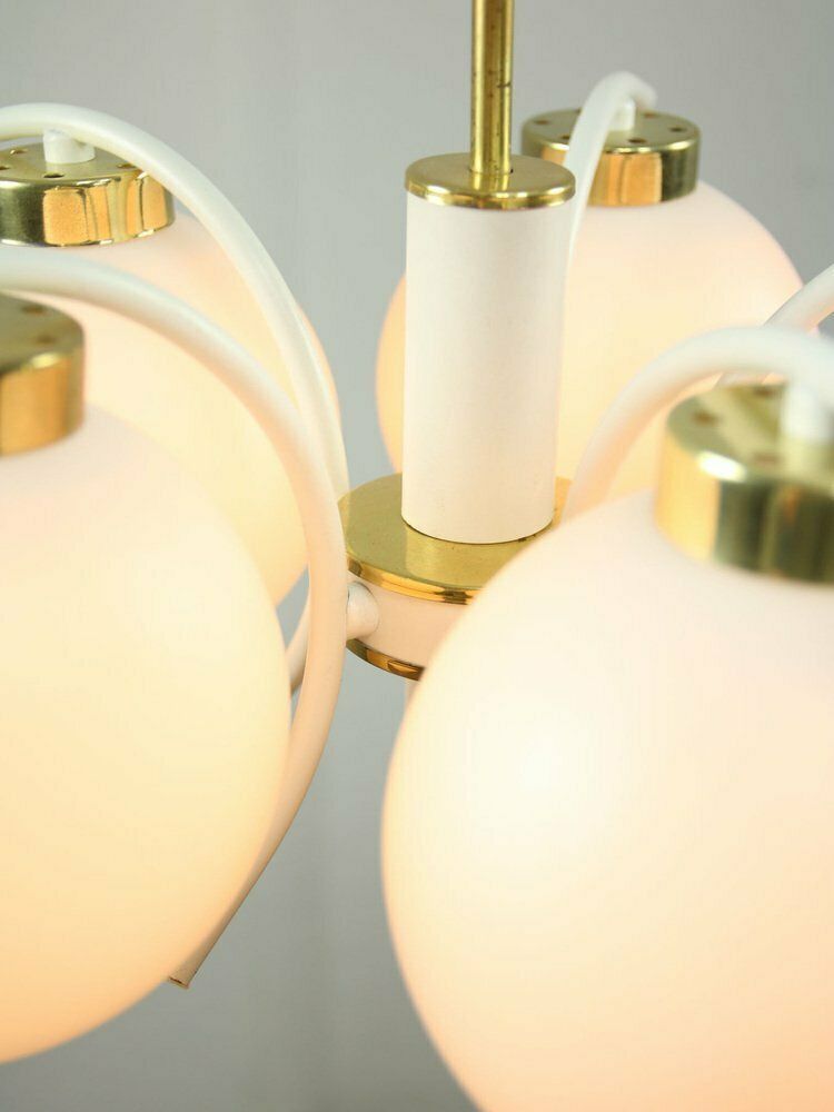Mid Century Italian Modern Brass And Opaline Chandelier photo 803.0
